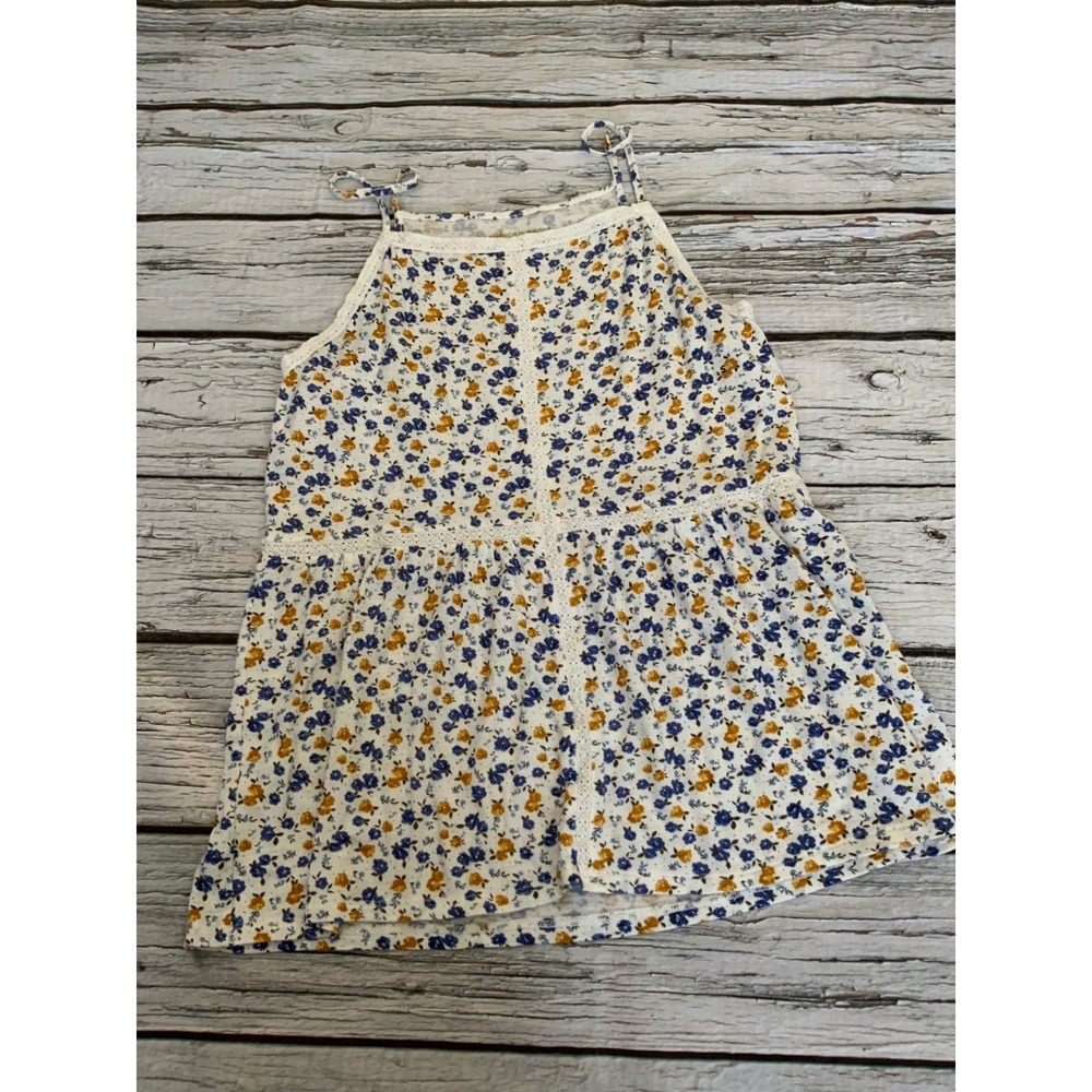 American Eagle Floral Babydoll Camisole Top Lace Trim Blue Yellow White Small - Picture 1 of 2